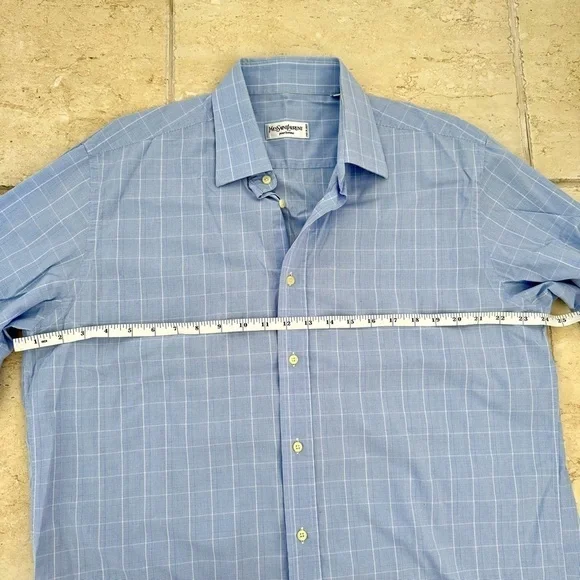 Yves Saint Laurent Long Sleeve Shirt, Blue, Size 17 1/2, 44